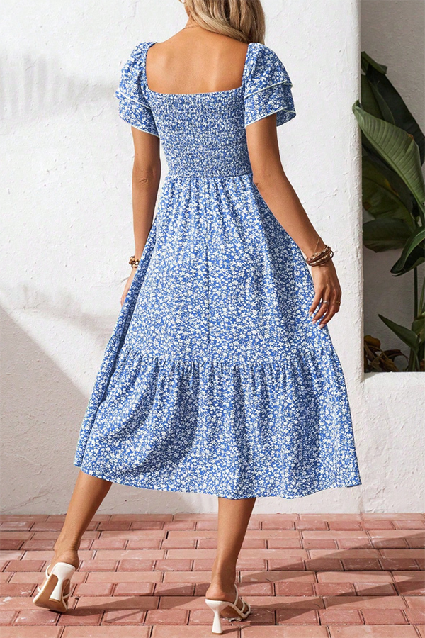 Ditsy Floral Smocked Midi Dress - Dresses from Cindelily