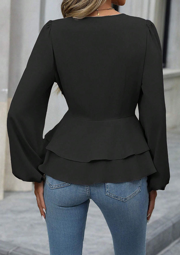 Slim Fit Ruffle Hem Button Detail Blouse