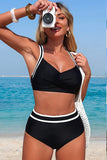 Contrast Trim Twist Front 2-Piece Bikini Set - Swimwear from Cindelily