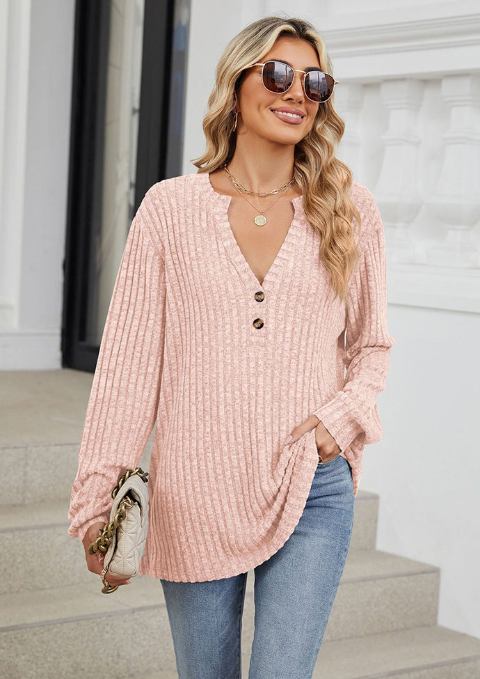 V Neck Textured Long Sleeve Tunic