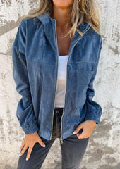 Corduroy Hooded Zip Up Casual Jacket