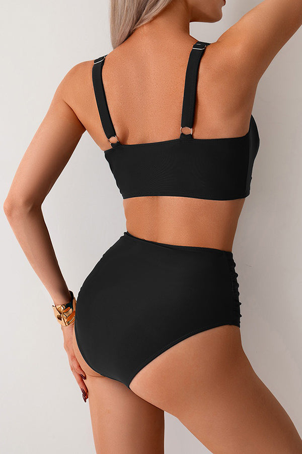 Twist-Front Top & High-Waist Bottoms Two-Piece Bikini - Swimwear from Cindelily