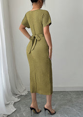 Textured Crew Neck Side Split Wrap Dress