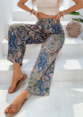 Retro Print Elastic Waist Wide-leg Pants