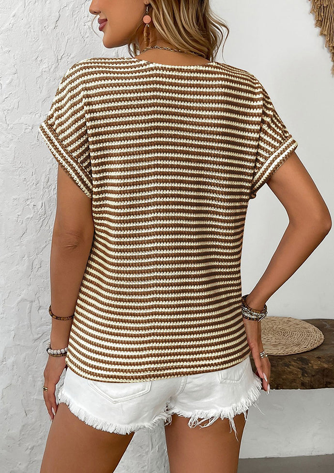 Striped Contrast V Neck Knitted T-shirt