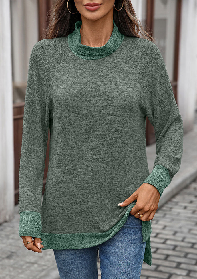 Cowl Neck Color Block Side Split Casual Tunic