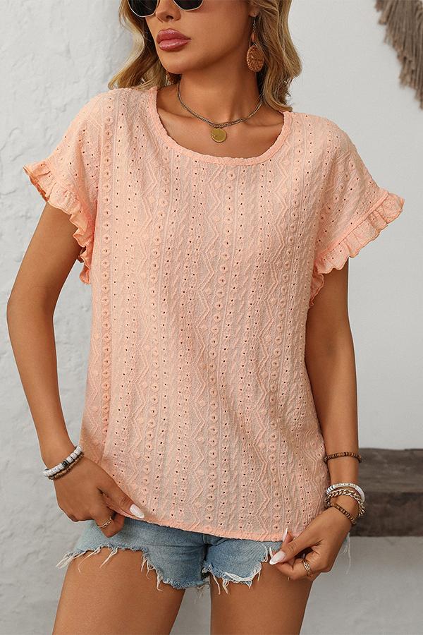 Eyelet Embroidery Ruffled Flutter-Sleeve Blouse - Blouses & Shirts from Cindelily