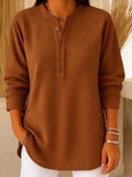 Corduroy V-neck Button Up Casual Top