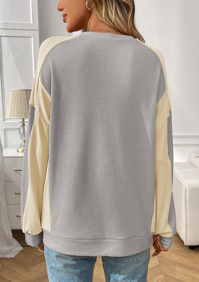 Waffle Color Block Crew Neck Casual T-shirt