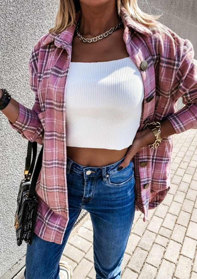 Plaid Brushed Button Up Casual Shirt