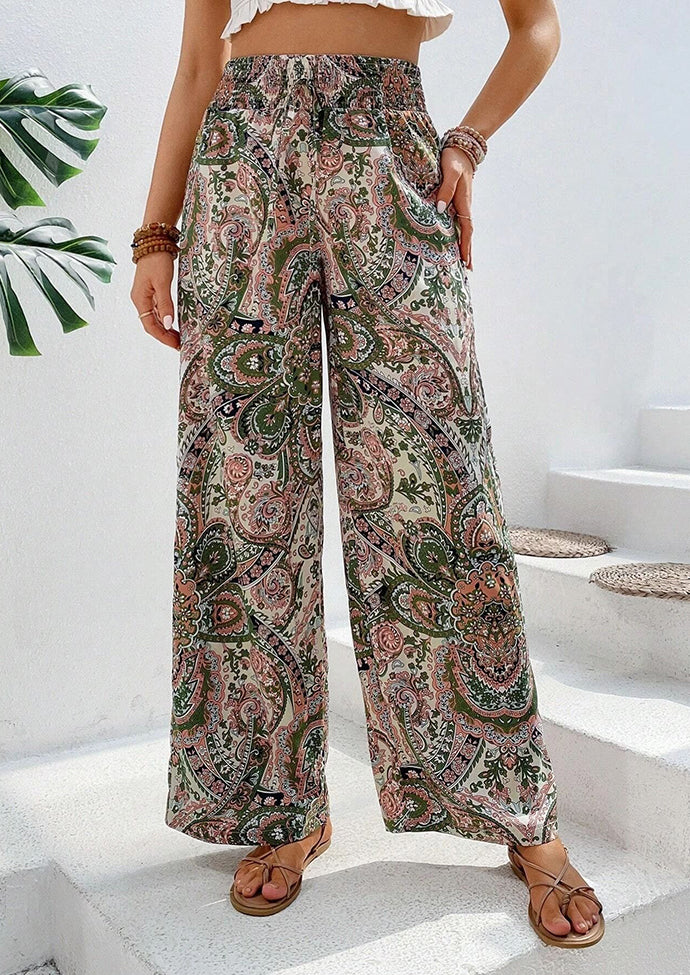 Retro Print Elastic Waist Wide-leg Pants