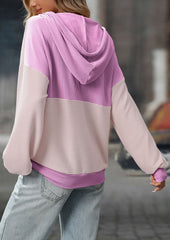 Color Block Tie Detail Button Up Hooded Sweatshirt