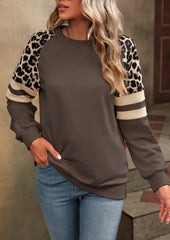 Leopard Print Patchwork Crew Neck Sweatshirt
