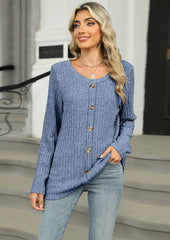 Button Detail Crew Neck Textured Casual Tunic