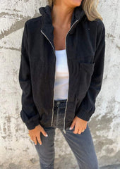 Corduroy Hooded Zip Up Casual Jacket