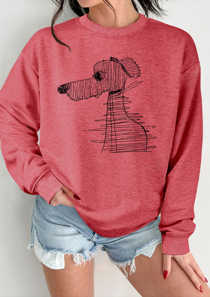 Puppy Graffiti Crew Neck Casual Sweatshirt