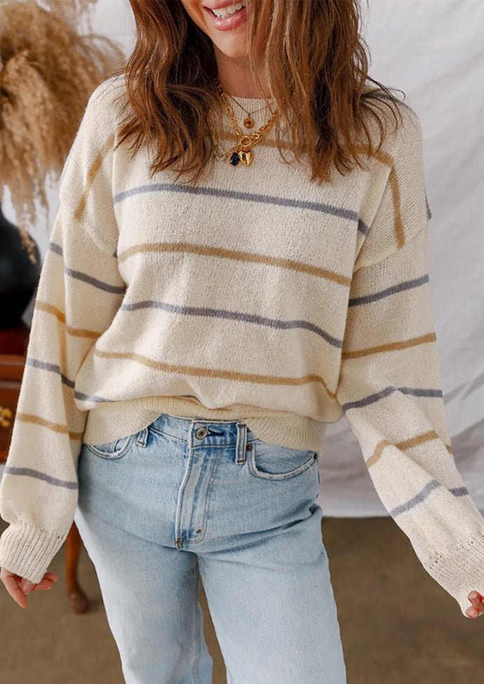 Multi Striped Crew Neck Knitted Sweater