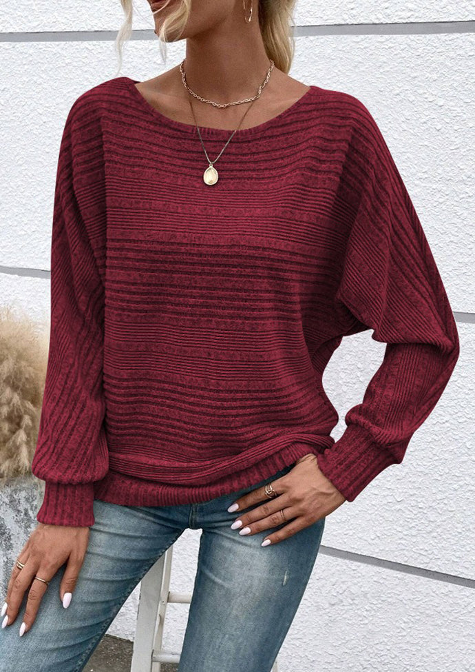 Knitted Crew Neck Bat Sleeves Casual Top