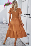 Camel Smocked Tiered Midi Dress - Dresses from Cindelily