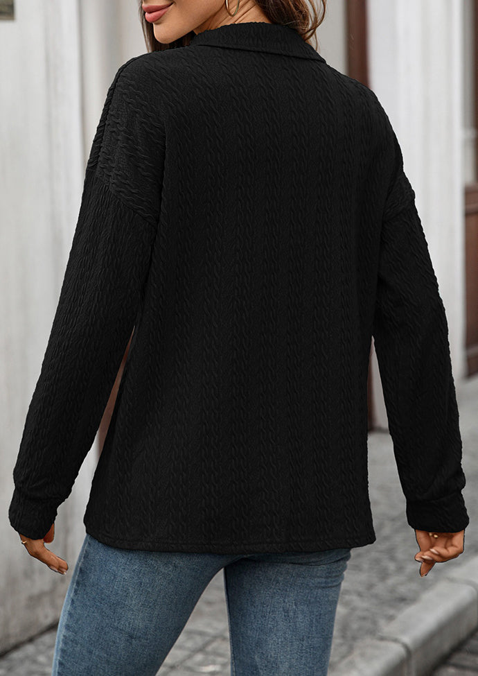 Textured Button Up Long Sleeve Casual Top