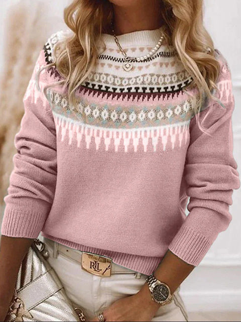 Retro Jacquard Crew Neck Sweater