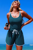 Teal Contrast-Trim Romper One-Piece Swimsuit - Swimwear from Cindelily