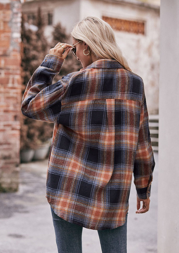 Button Up Pocket Detail Retro Plaid Shirt