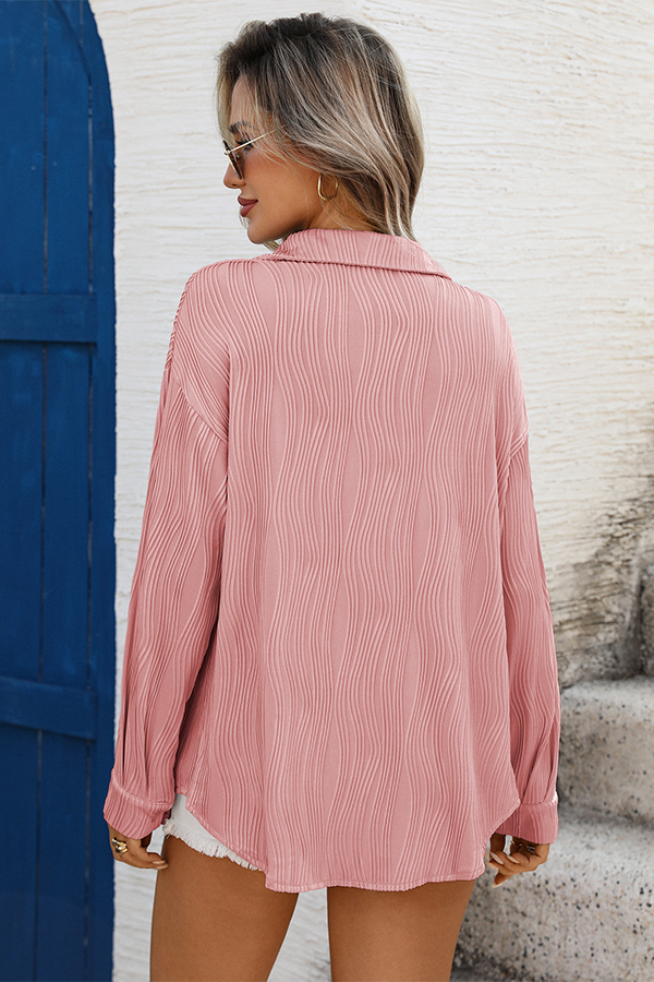 Textured Oversized Button-Down Shirt - Tops from Cindelily