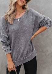 Crew Neck Side Split Waffle Sweatshirt