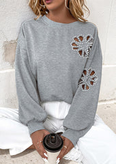 Cutout Flower Pattern Crew Neck Sweatshirt