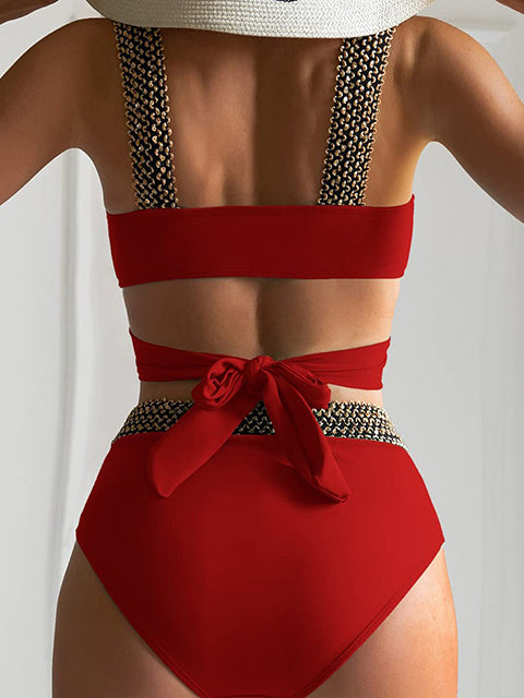 Solid Patchwork Crossed Bikini Sets