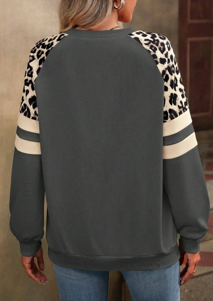 Leopard Print Patchwork Crew Neck Sweatshirt