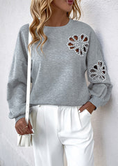 Cutout Flower Pattern Crew Neck Sweatshirt