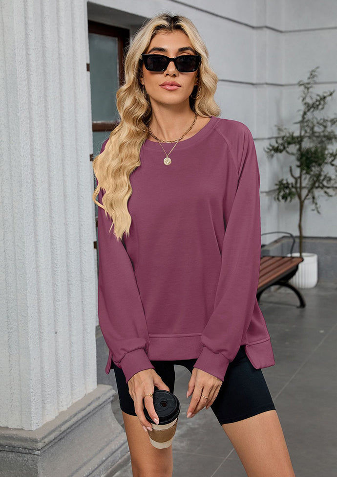 Ribbed Crew Neck Long Sleeve Oversize Sweatshirt