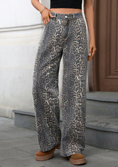 Leopard Wide-leg Straight Denim Jeans