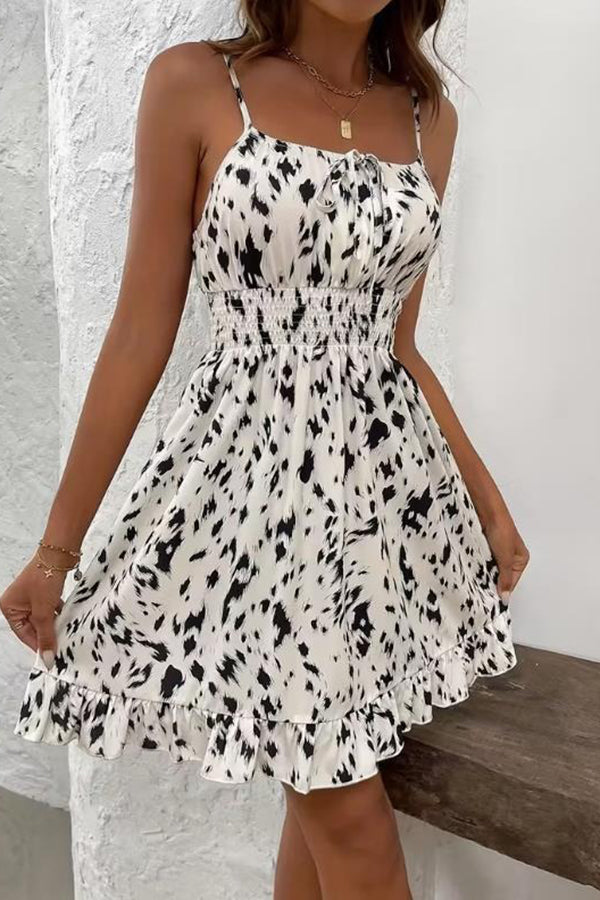 Pink Daisy Print Smocked Cami Dress Beige - Dresses from Cindelily