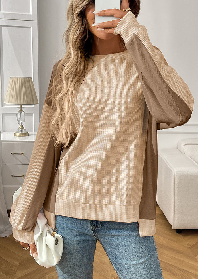 Waffle Color Block Crew Neck Casual T-shirt
