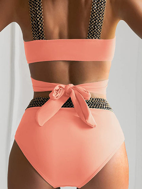 Solid Patchwork Crossed Bikini Sets