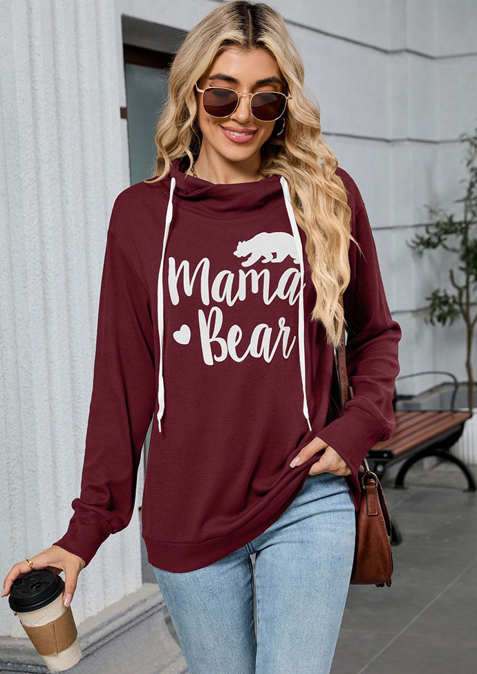 Graphic Tie Detail Hooded Casual Sweatshirt