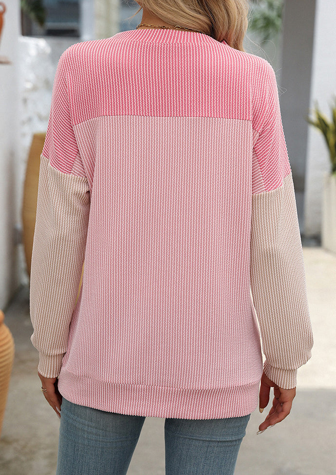 Textured Color Block Crew Neck T-shirt