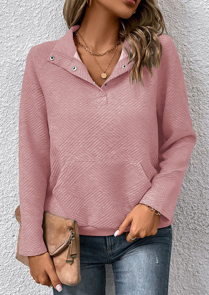 Button Up Textured Long Sleeve Sweatshirt