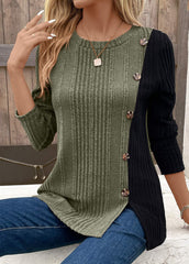 Color Block Button Detail Long Sleeve T-shirt
