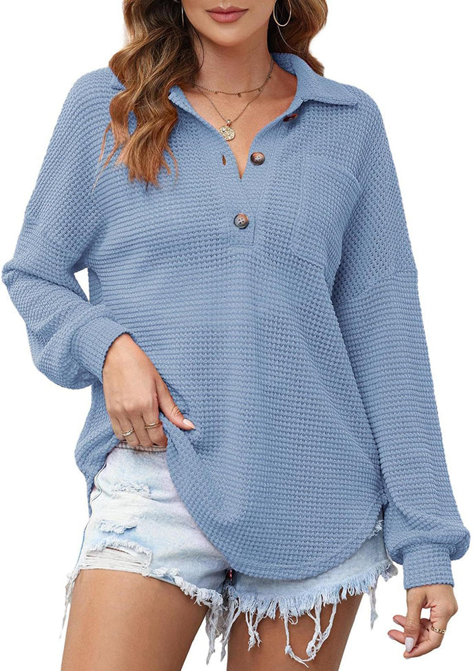 Waffle Knitted Button Up Blouse