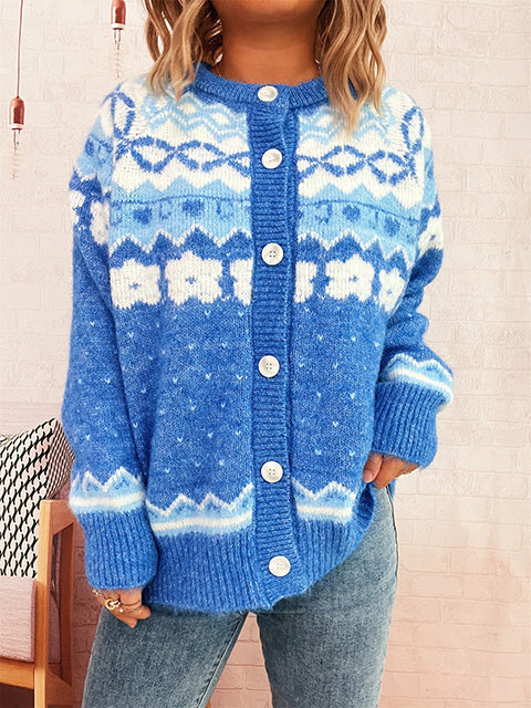 Retro Geometry Jacquard Knitted Cardigan
