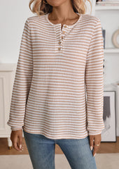 Textured Button Up Stripe Casual T-shirt