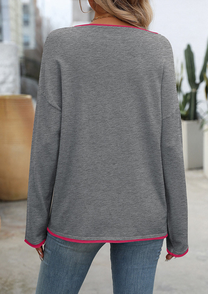 Color Block Crew Neck Knitted Casual Sweater