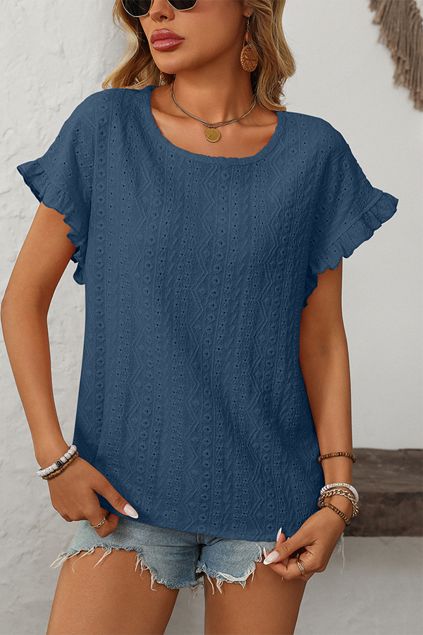 Eyelet Embroidery Ruffled Flutter-Sleeve Blouse - Blouses & Shirts from Cindelily