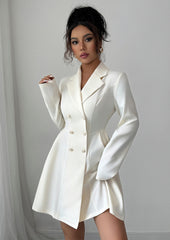 OL Style Double-breasted Pleated Mini Dress