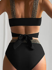 Solid Patchwork Crossed Bikini Sets