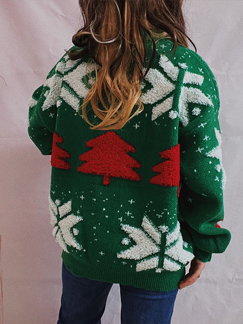 Jacquard Christmas Tree Crew Neck Sweater